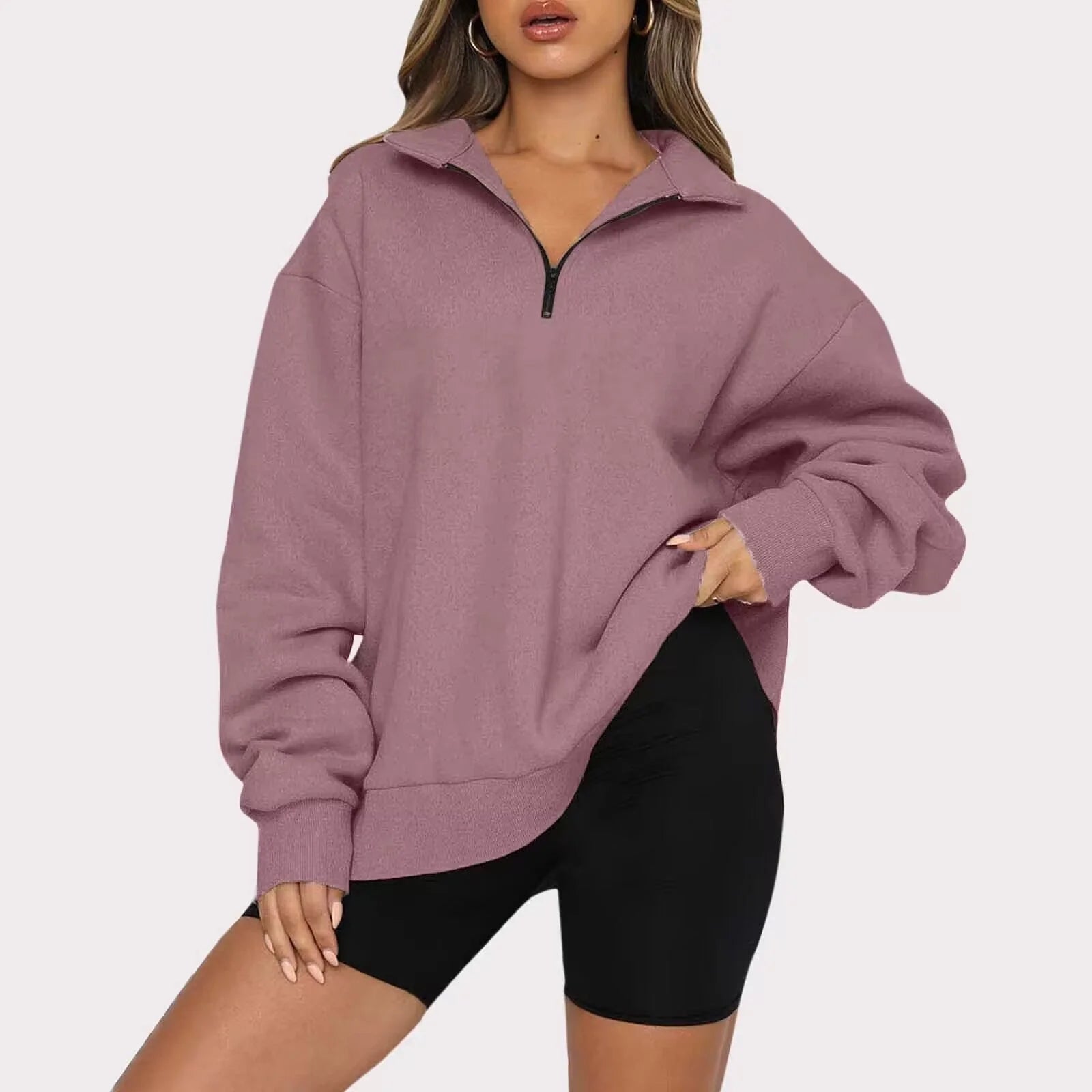 Women's zip turndown collar sweatshirt in various colours