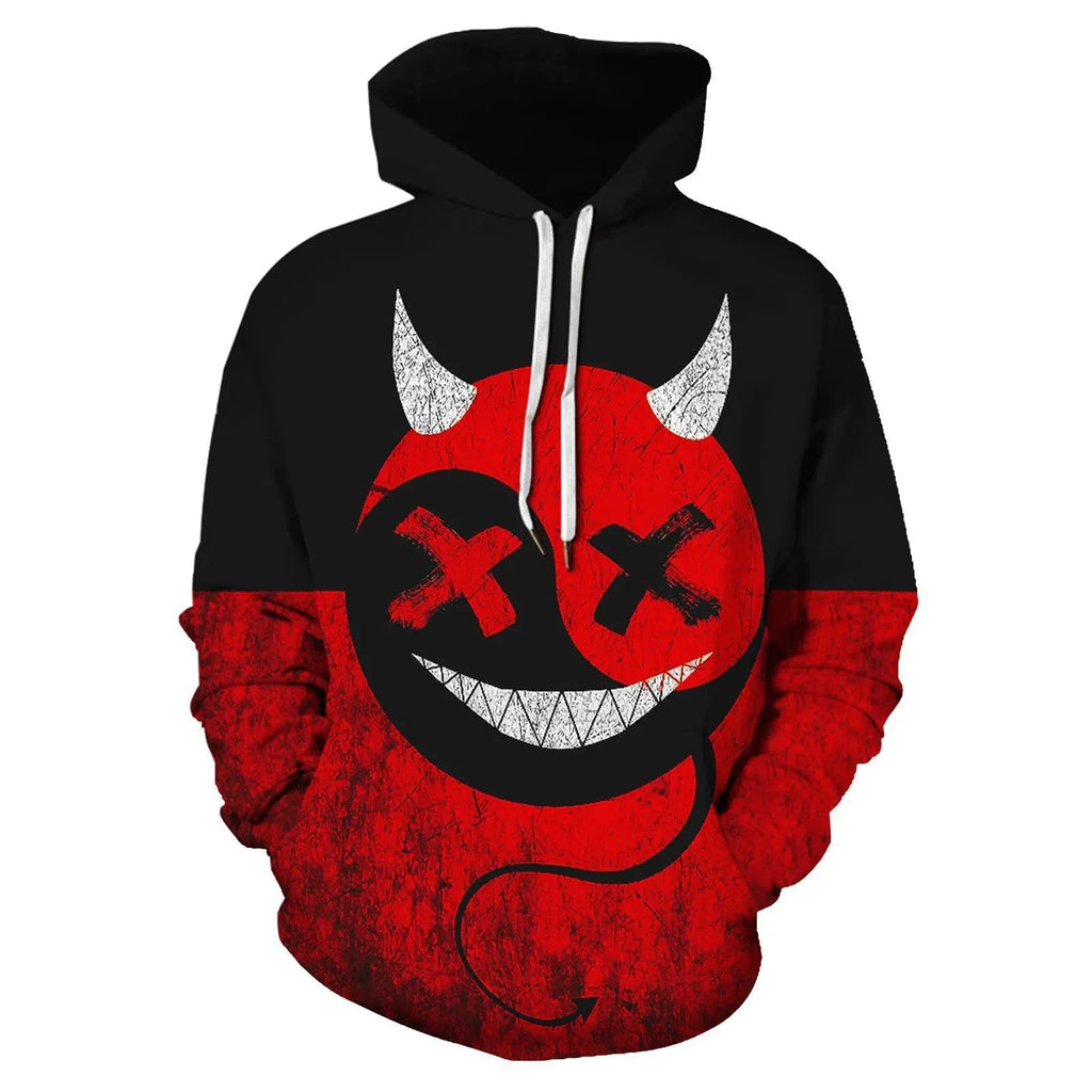 Men's 3D digital printed loose fit hoodie in polyester fibre, pullover style, available in multiple colours and sizes