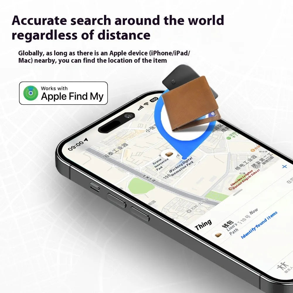 Card-shaped global positioning search locator in ABS material with slim profile for iPhone users