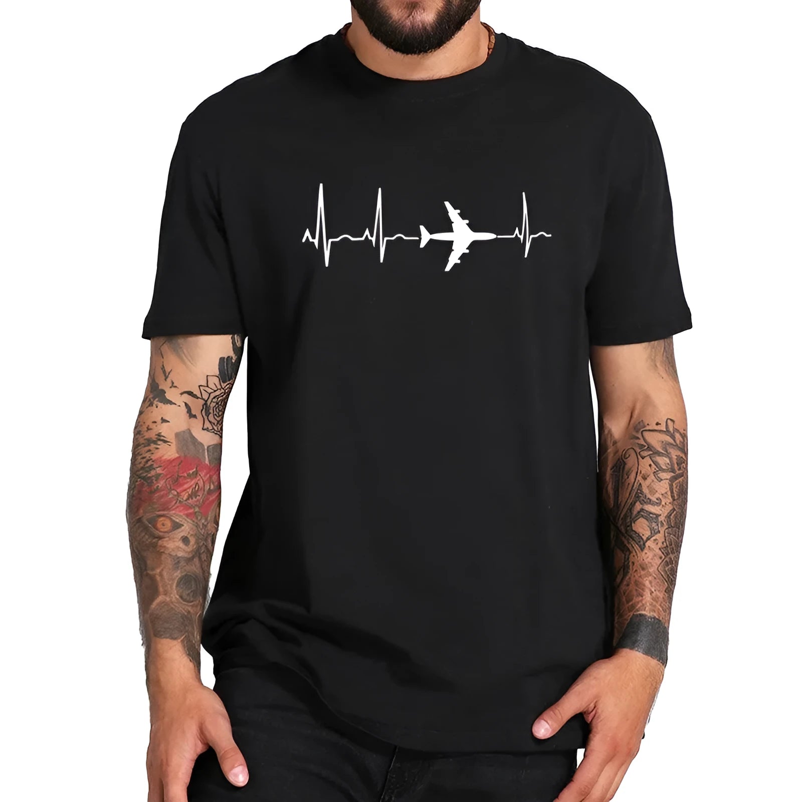 Mens slim fit cartoon print short sleeve T-shirt in black with round neck collar
