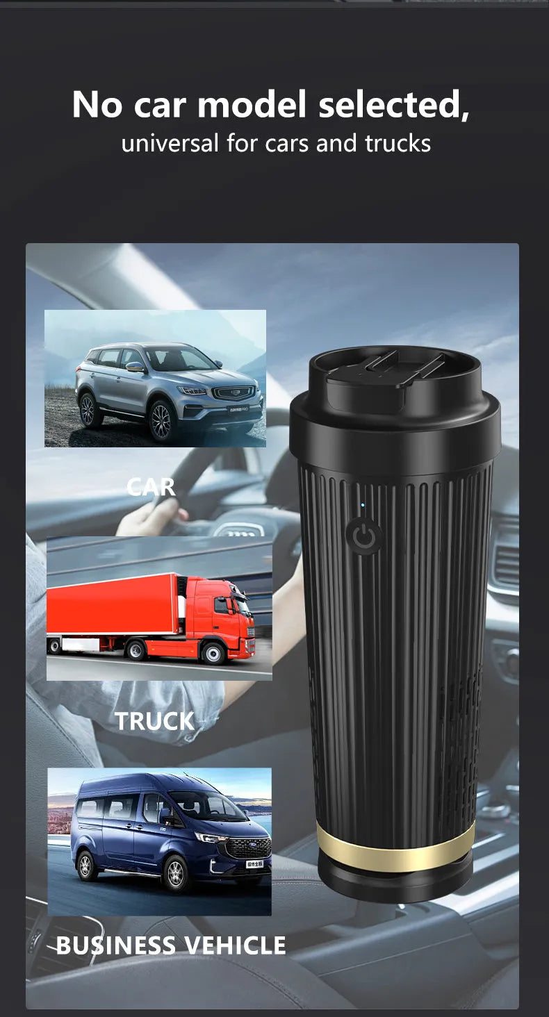 Smart heating and cooling cup in black, 36W 12V, measuring 111x96x235 mm, made from PP ABS Teflon