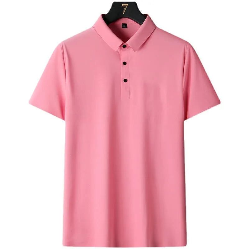 Men's non-ironing solid colour short sleeve business casual shirt in nylon fabric.