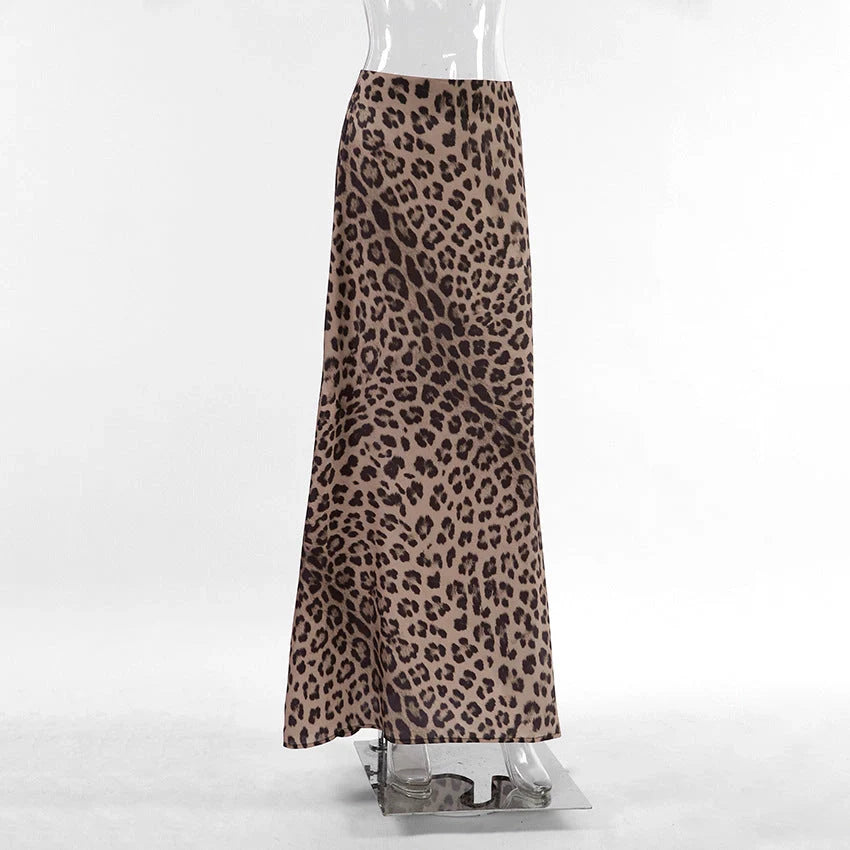 Leopard print mermaid skirt dress for women in sizes S, M, L