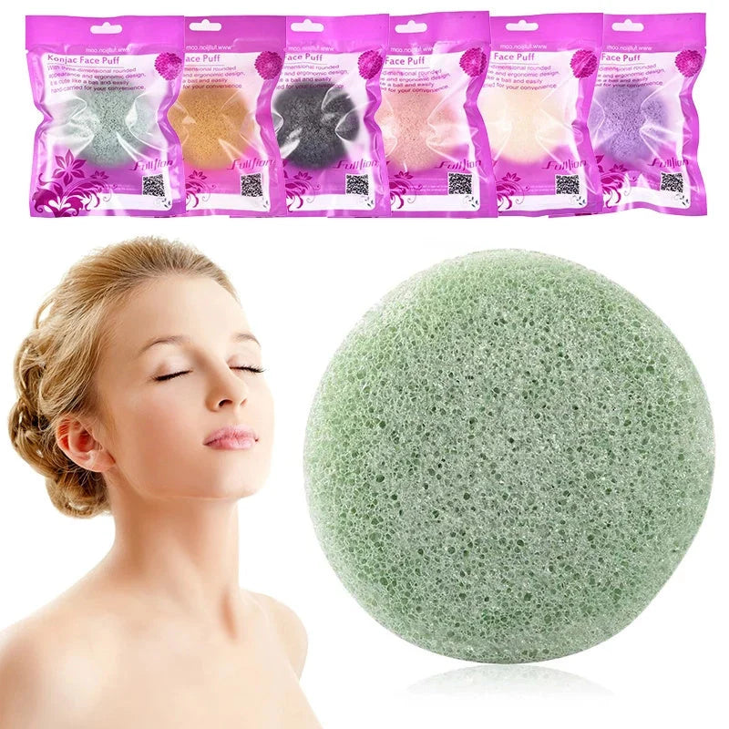 Natural Round Konjac Sponge for gentle face cleansing, suitable for all skin types