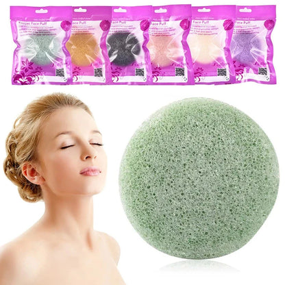 Natural Round Konjac Sponge for gentle face cleansing, suitable for all skin types