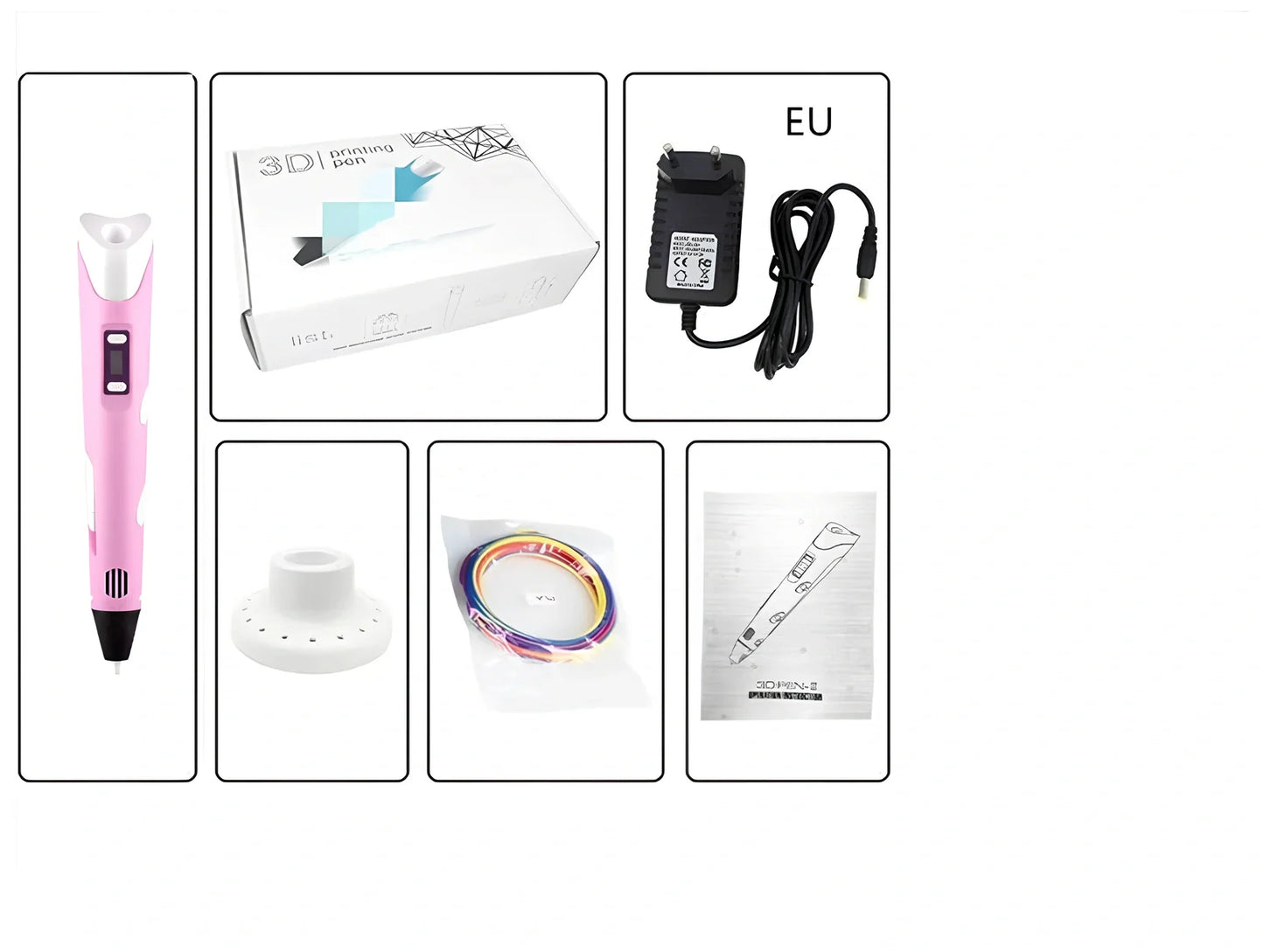 Yellow Children's 3D Printing Pen with USB, base, and 3m 3-colour consumables for three-dimensional drawing