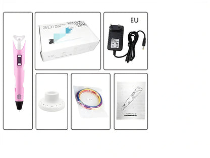 Yellow Children's 3D Printing Pen with USB, base, and 3m 3-colour consumables for three-dimensional drawing