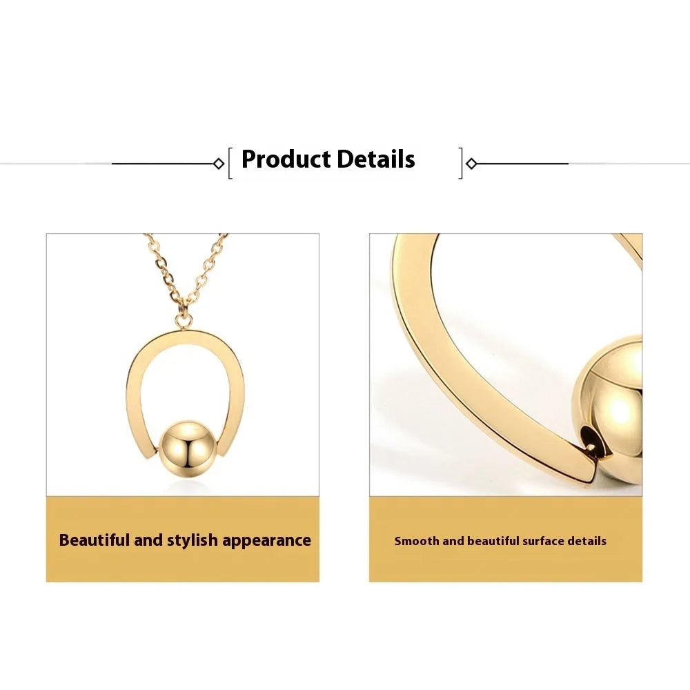 Stainless steel necklace with geometric pendant on a cross chain, shown in gold colour.