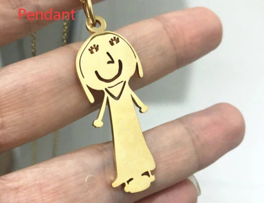 Custom stainless steel children's artwork necklace with gold, silver, and rose gold options
