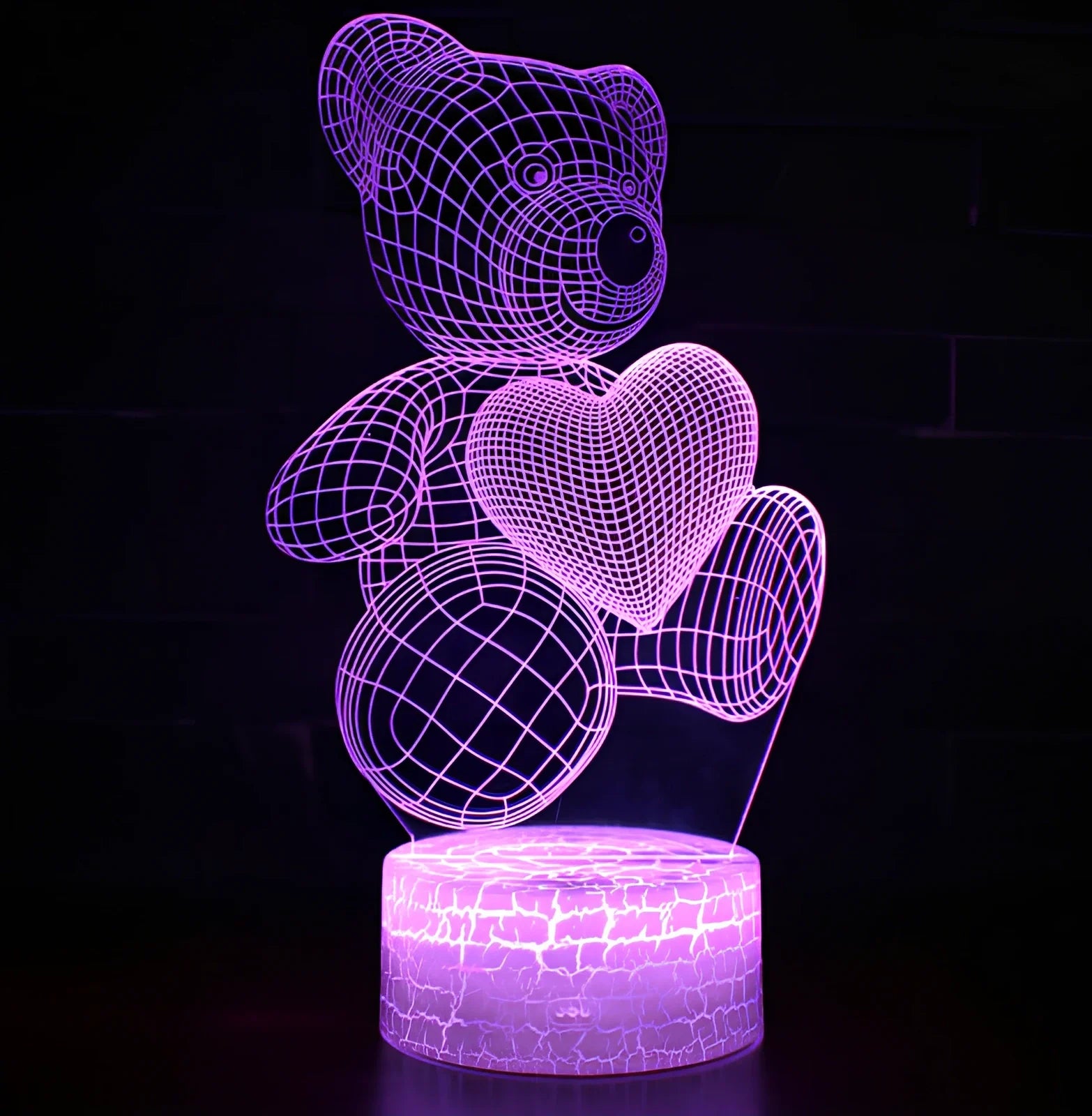 3D acrylic teddy bear LED night light with remote control and USB power cable