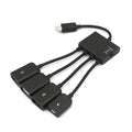 Black micro USB OTG one-to-four multi-port adapter with switch and 0.25m cable
