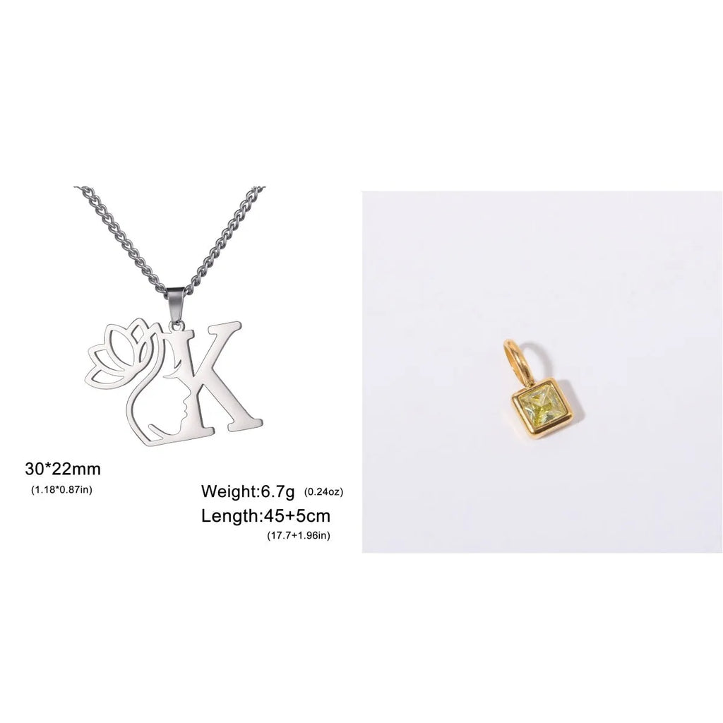 Stainless steel necklace with cross chain design and a pendant, available in gold or steel colour.