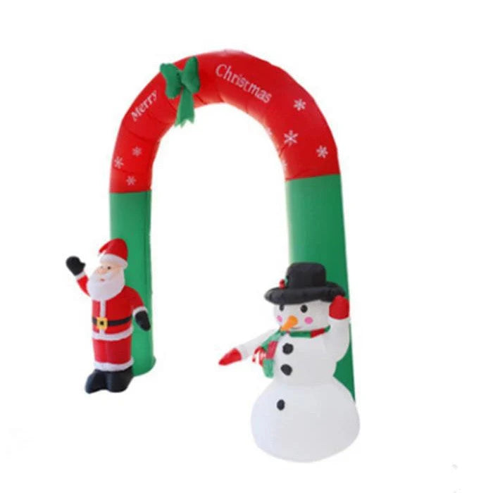 Giant inflatable Santa Claus and Snowman archway with LED lights for Christmas decoration