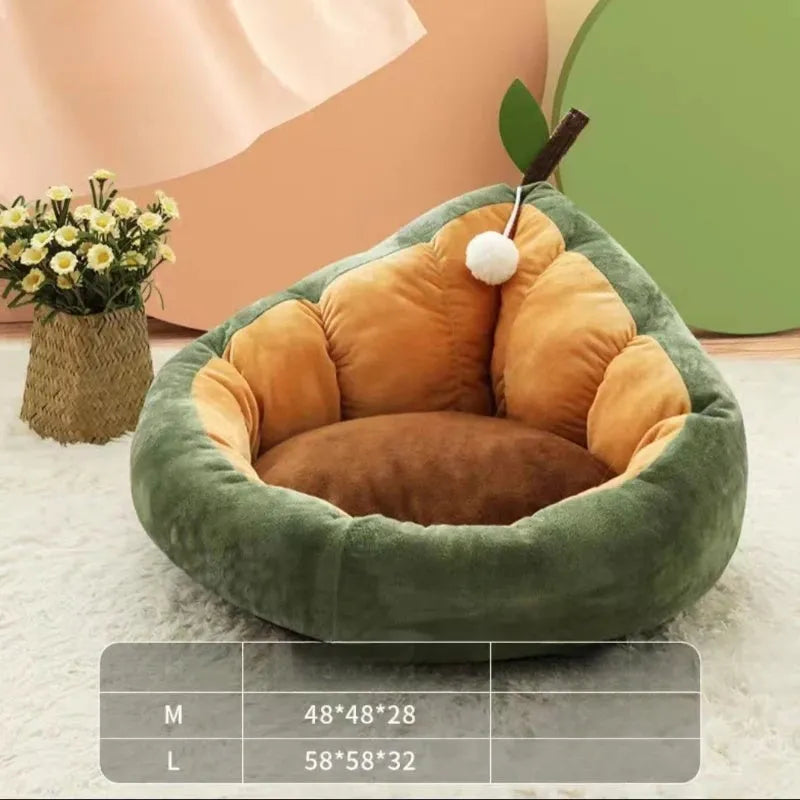 Soft green pet bed kennel for cats with a removable cotton cushion inside
