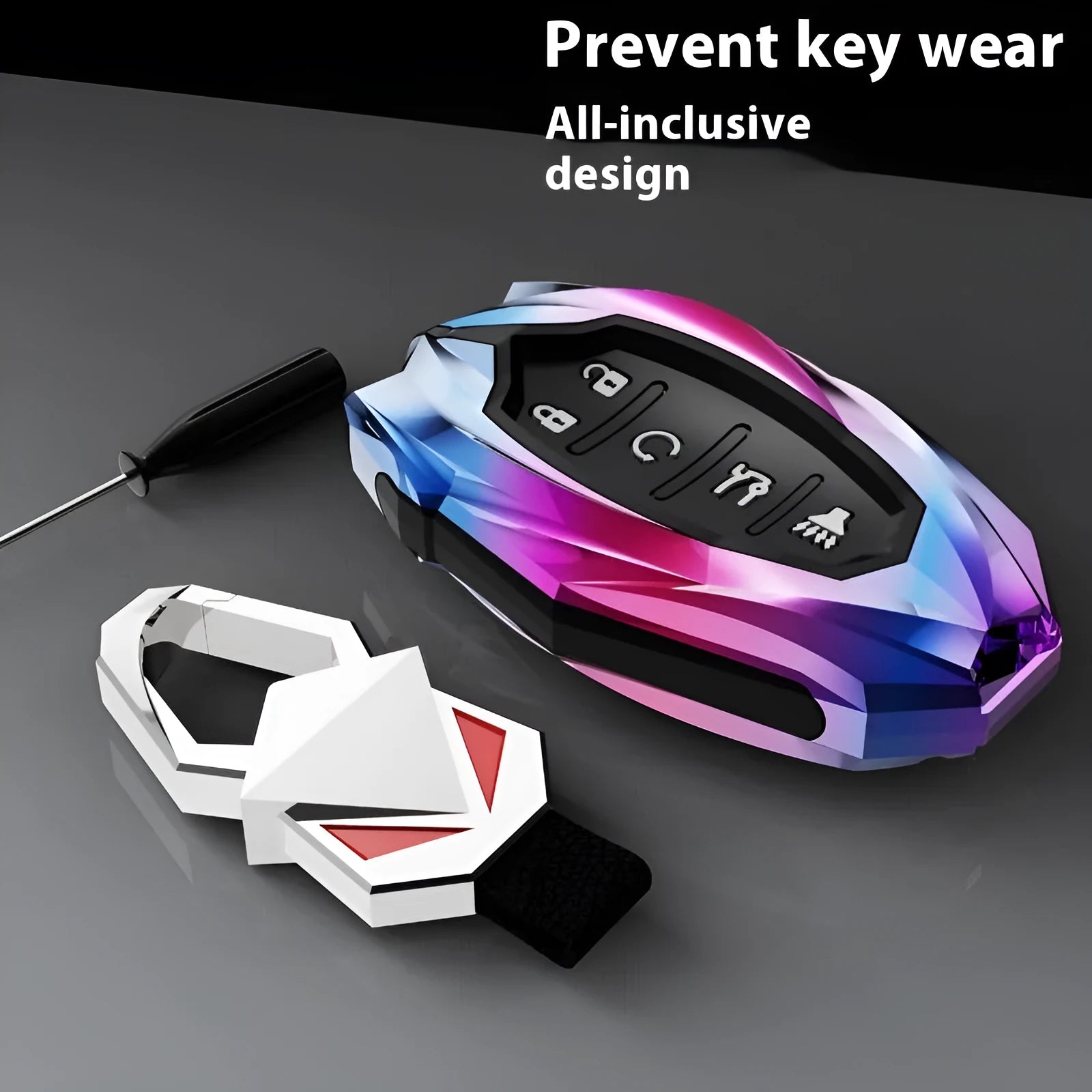 Zinc alloy key cover for 23 Chevrolet Malibu XL in black double lock style with keychain