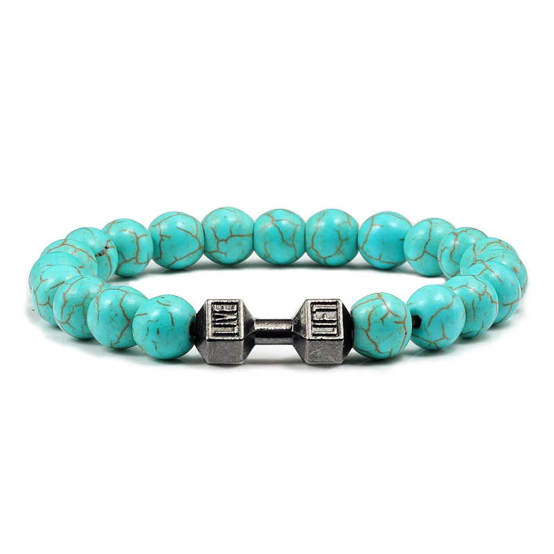 Turquoise Energy Gun Black Electroplated Alloy Barbell Bracelet with 8mm beads