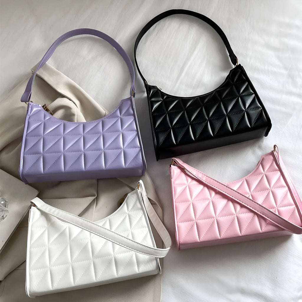 Rhombus women's PU shoulder bag classic all-matching style horizontal square shape black colour with sandwich pocket