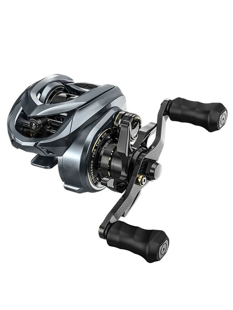 Magnesium frame bait finesse baitcasting reel in Falcon microdroplet colour, left hand retrieve version