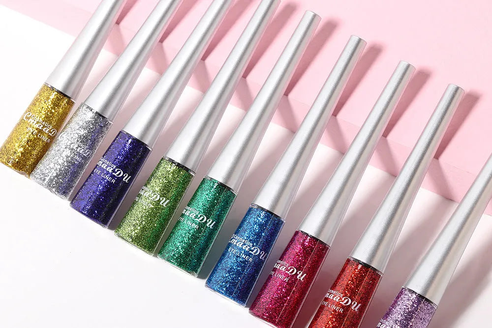 16 colour glitter liquid eyeliner set in a kit with 5g tubes in assorted shimmer shades