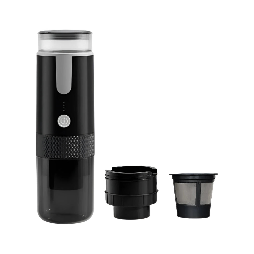 Black portable K-Cup coffee machine for vehicles and outdoor use