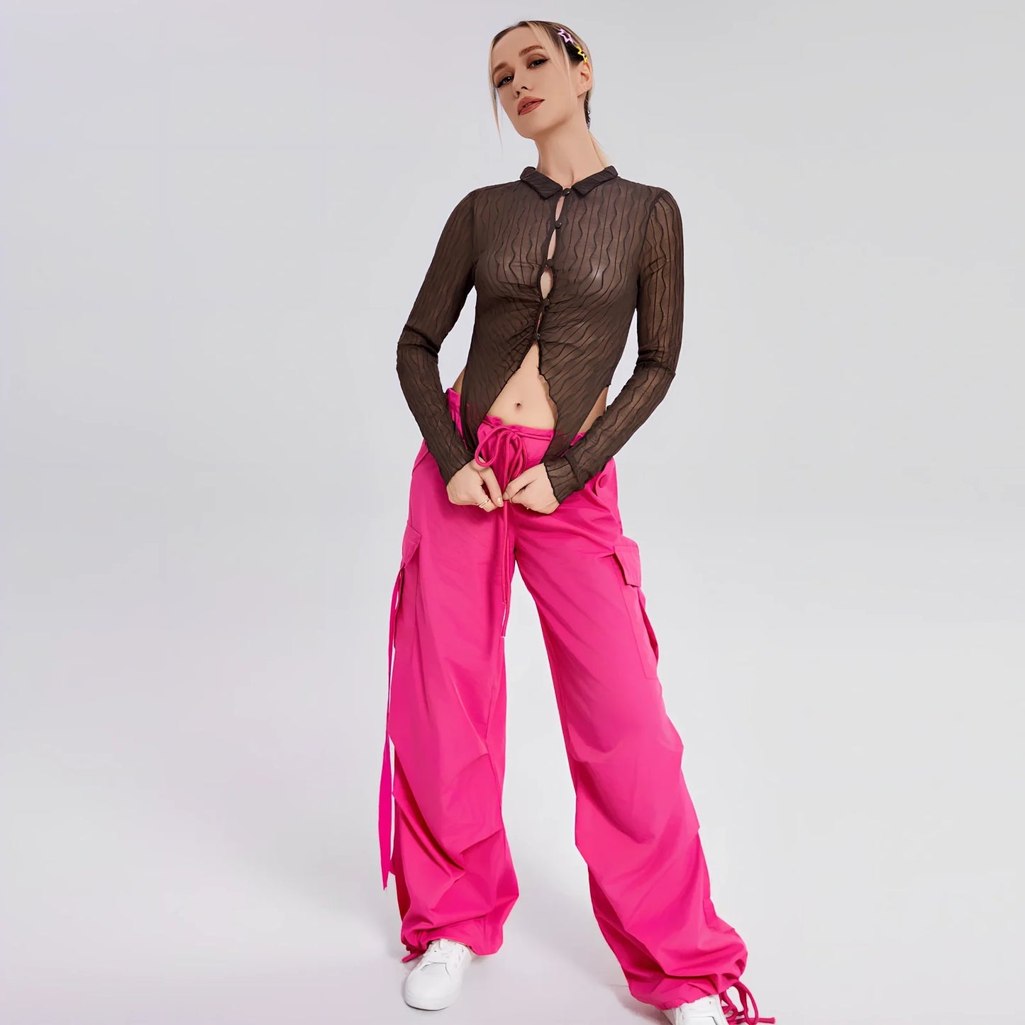 Women's black slim-fit long-sleeved lapel T-shirt, 80% polyester 20% spandex, 60cm sleeves, sizes S M L