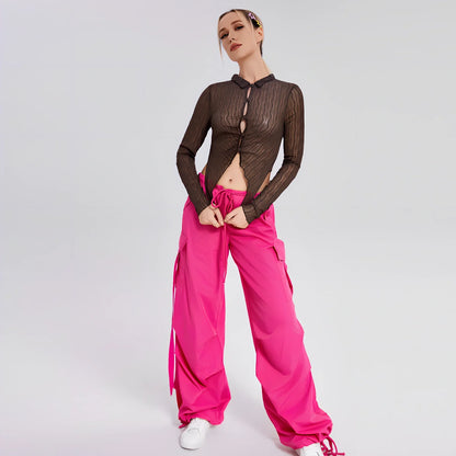 Women's black slim-fit long-sleeved lapel T-shirt, 80% polyester 20% spandex, 60cm sleeves, sizes S M L