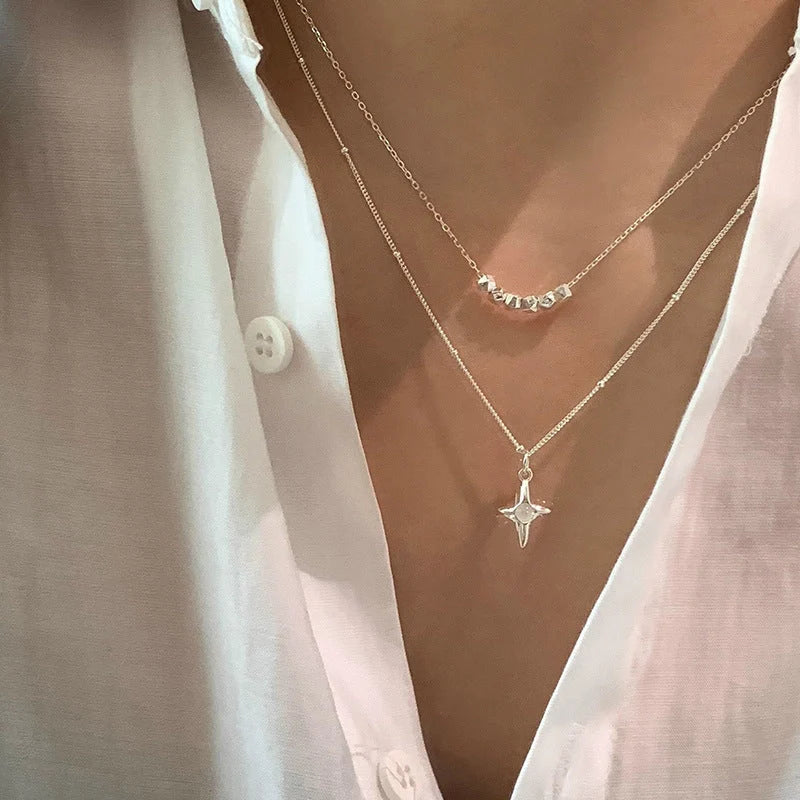 Double-layer stainless steel opal cross necklace for women and girls