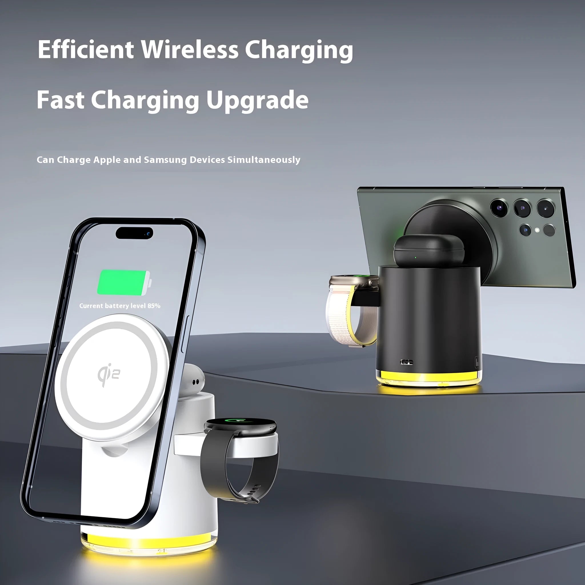 C16 portable magnetic three-in-one wireless folding charger in ivory white showing folded position