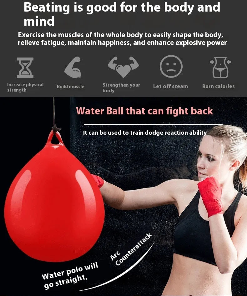 Red PVC water filled boxing reaction ball target with hook rope for hanging during training