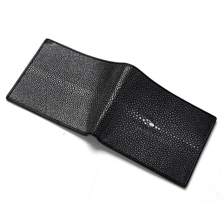 Pearl fishskin short grinding beads wallet with cowhide in horizontal square European American style