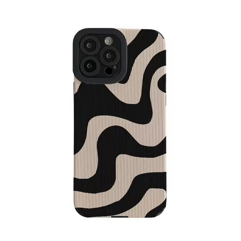 Chinese style silicone iPhone case with geometric metal stamping pattern and wavy texture surface