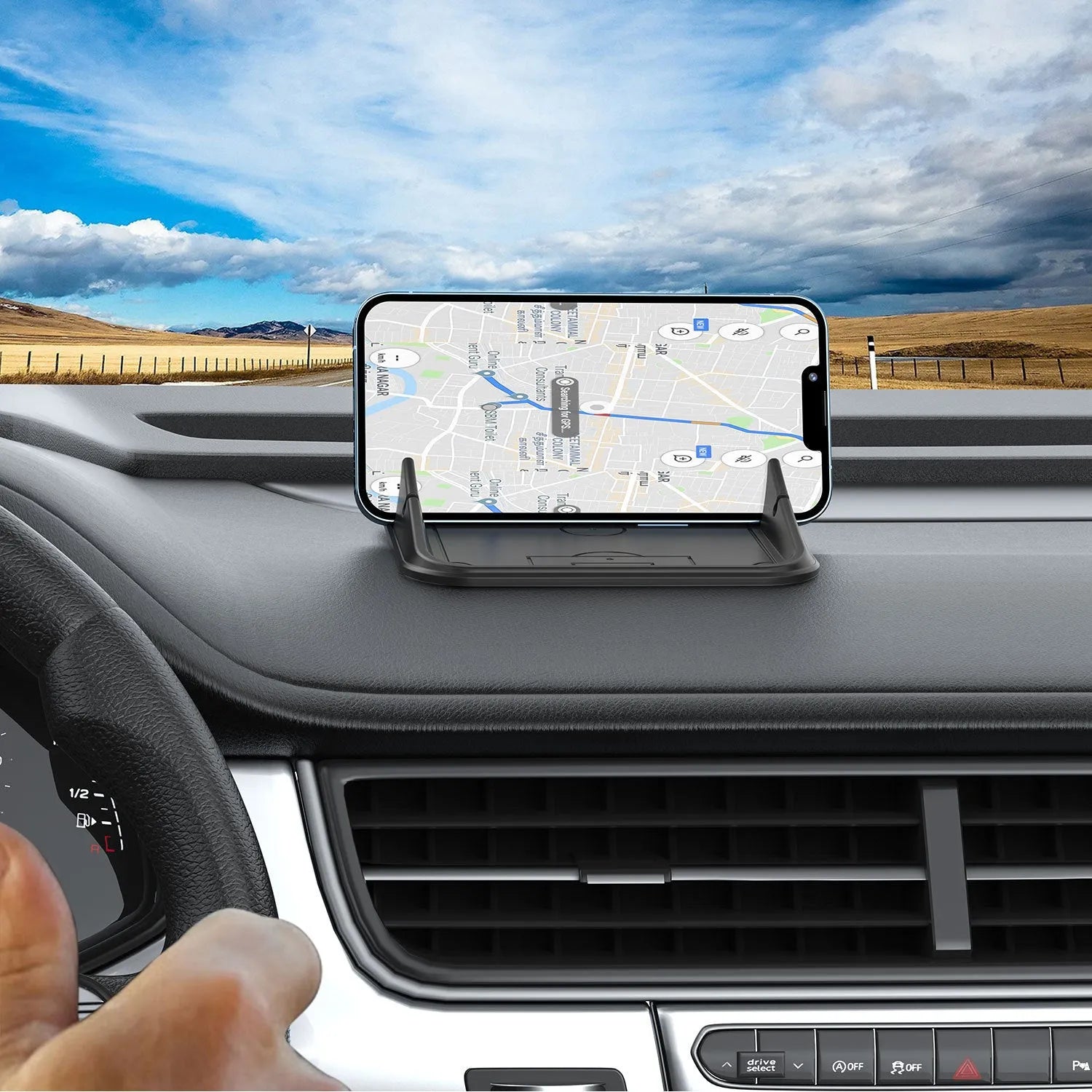 Silicone automobile phone holder with friction grip for dashboard or desktop smartphone mounting