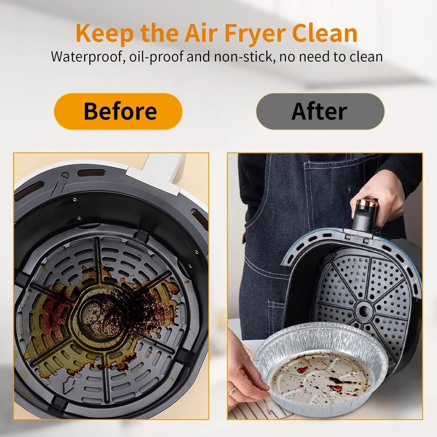 Non-stick aluminum foil liners for air fryer and BBQ, 50 pieces pack