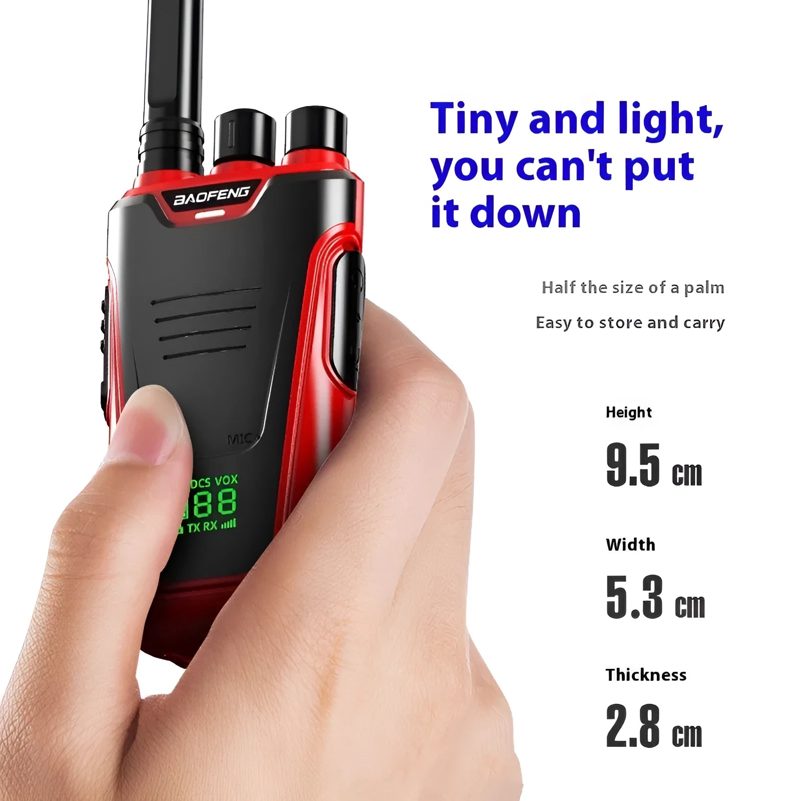 Red and yellow high-power handheld intercom with USB charging port.