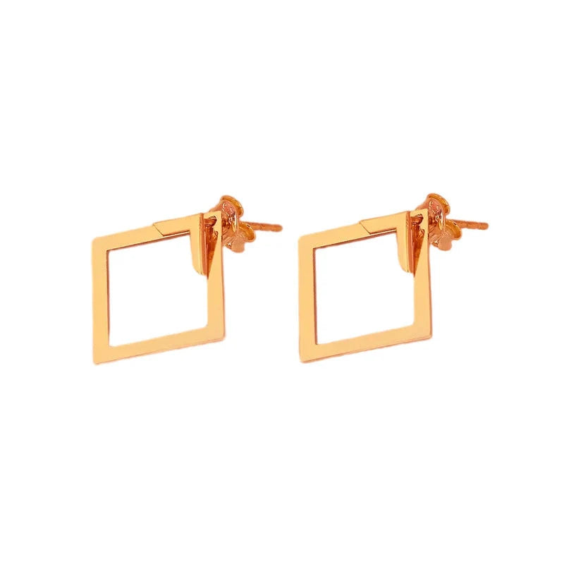 Women's titanium steel square geometric earrings in gold, steel, and rose gold
