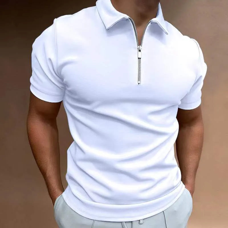 Men's casual short sleeve digital print polo shirt in polyester with long sleeves and loose fit