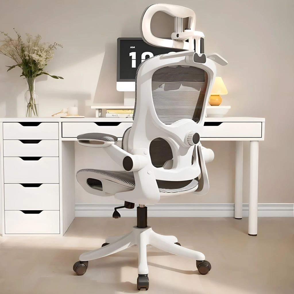Ergonomic mesh office chair with waist support and 3D headrest, black frame black net