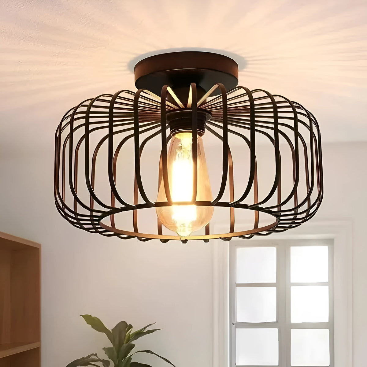 Modern minimalist round ceiling light iron body acrylic lampshade black finish