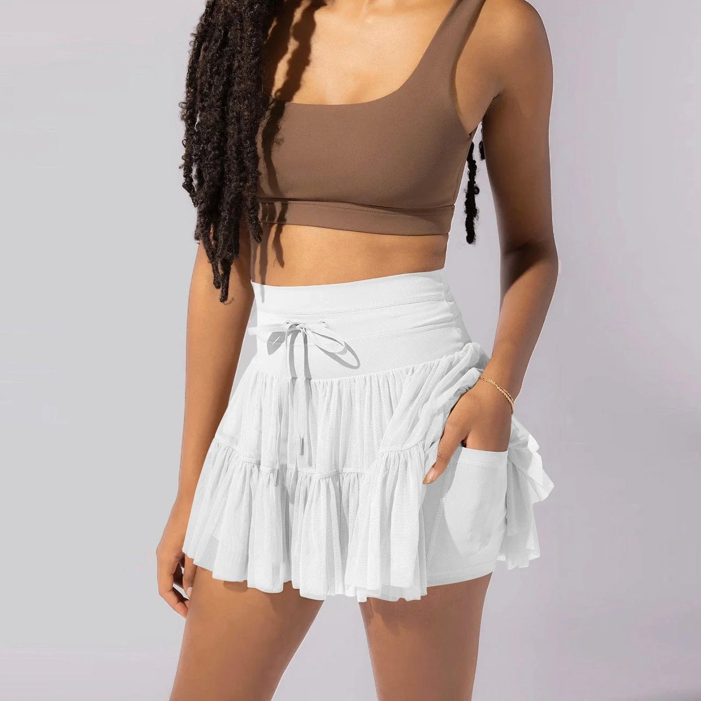 Stylish high-waist pleated skirt with lace-up design for women's summer fashion