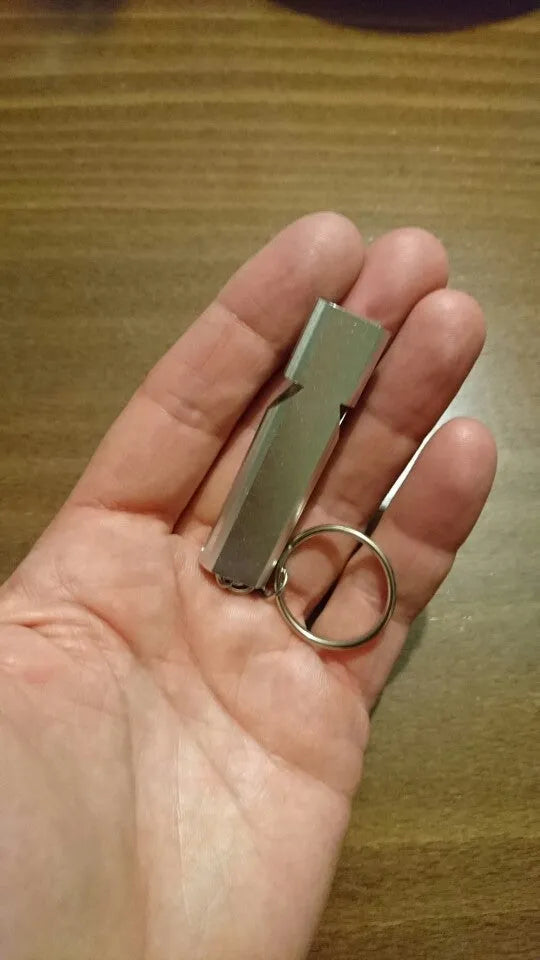 Aluminium alloy outdoor survival whistle with double hole design in silver and gold colour options