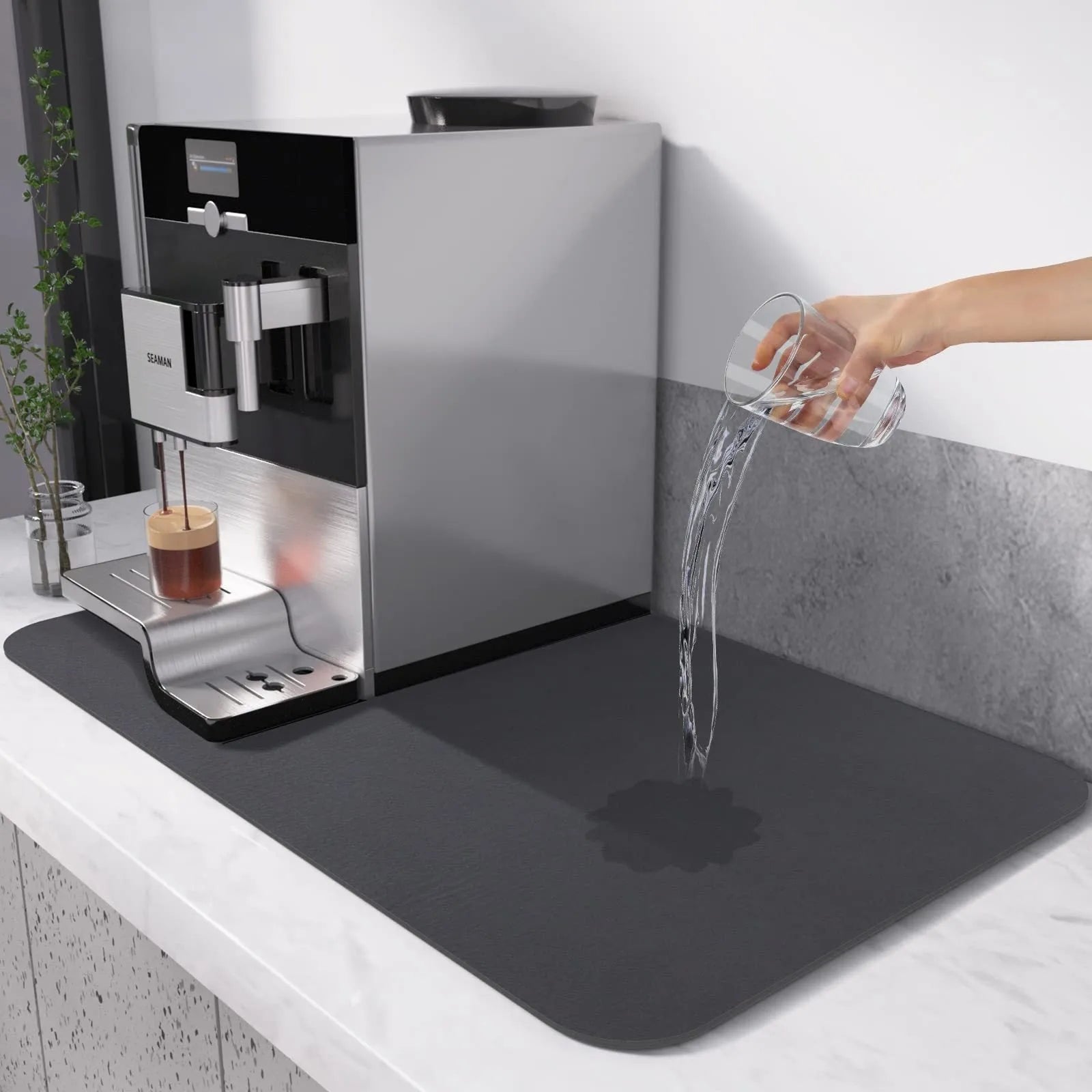 Square technical cloth drain mat with anti-slip rubber backing for kitchen and bar use