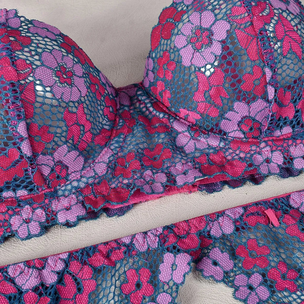 Rose red women's bikini with contrast colour embroidery, polyester swimwear set