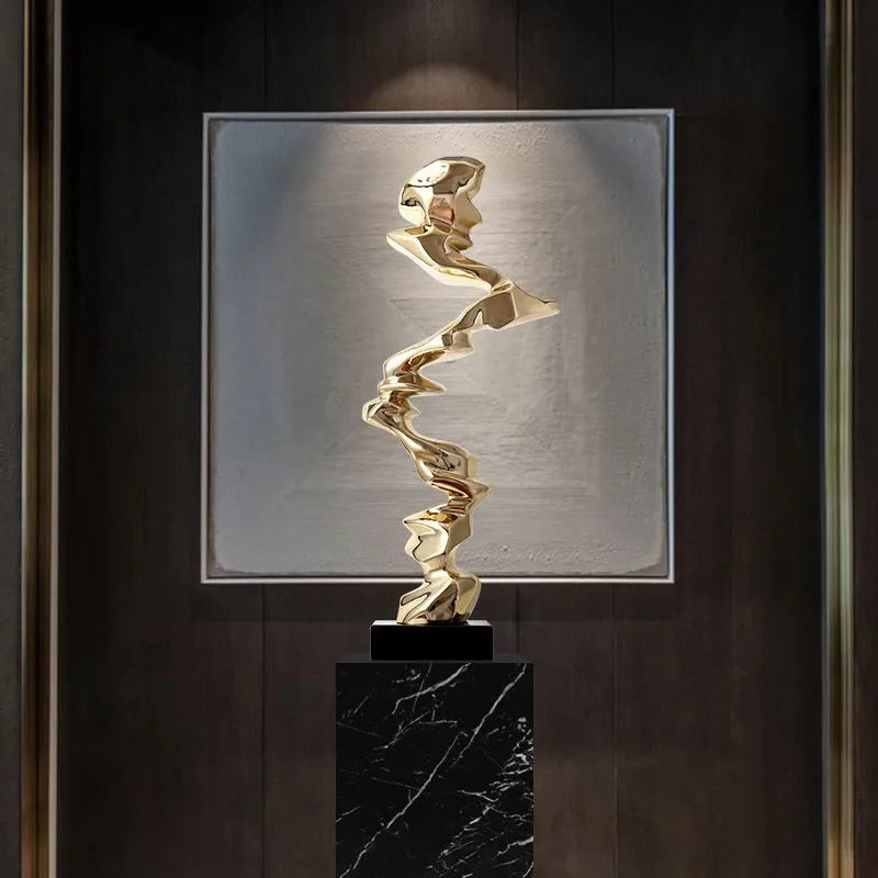 Abstract still life resin sculpture in Ran Ran Rose bright gold, elegant silver or phantom blue for modern decor