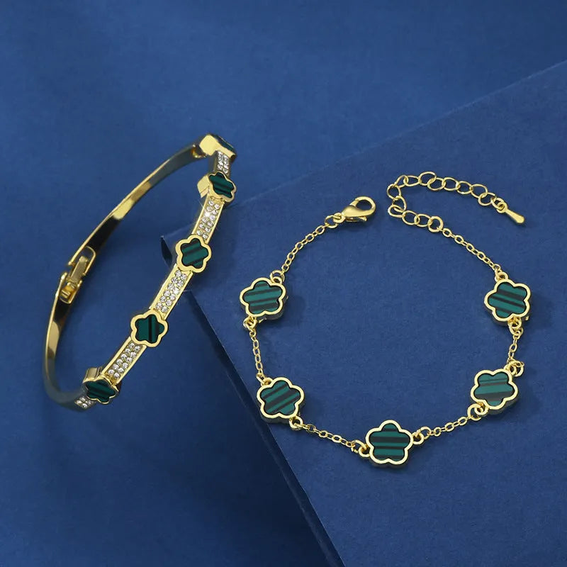 Five Petal Flower Brace Lace Bracelet Two-piece Set in copper with electroplated finish, five colours available