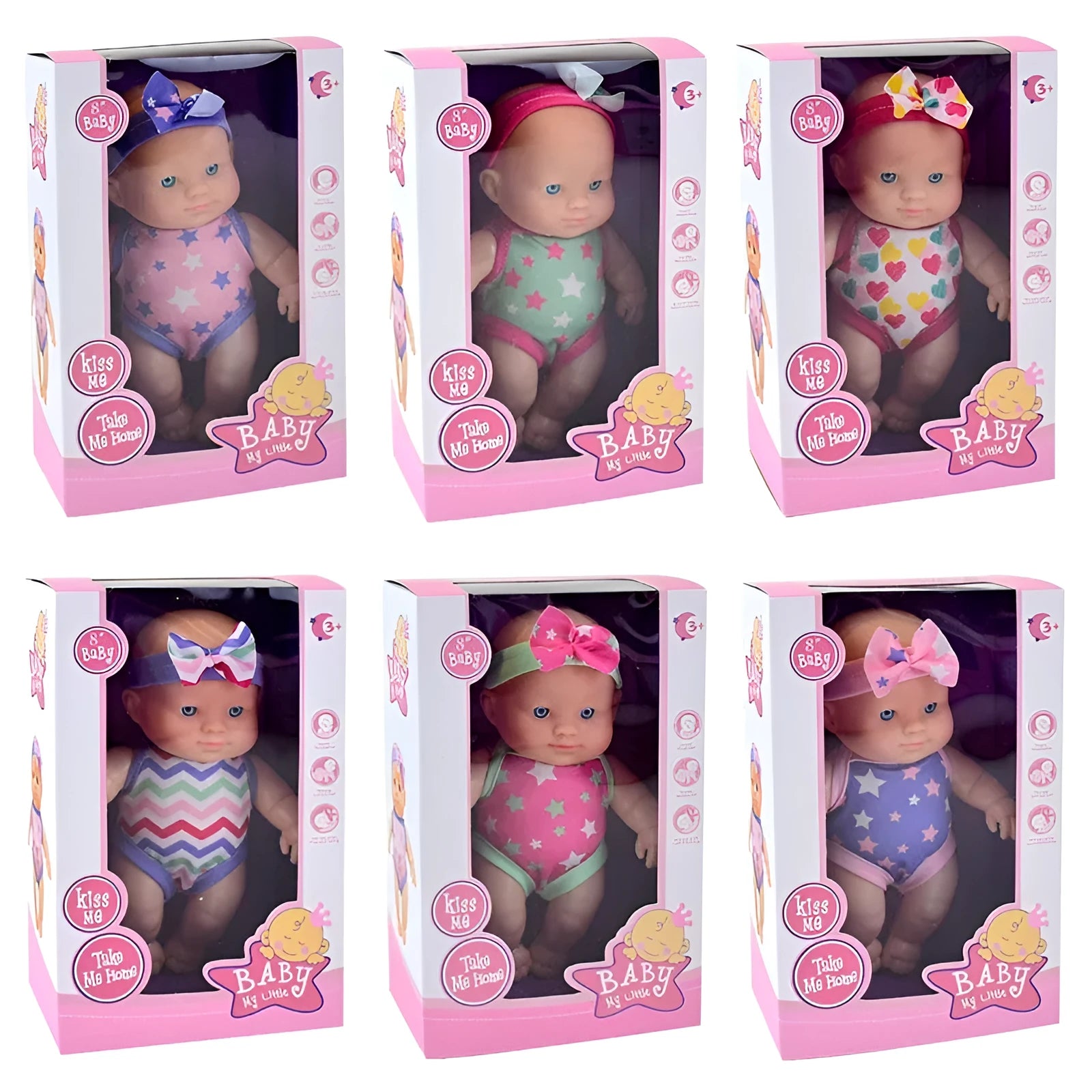 A detailed vinyl simulation baby figurine doll, showing its realistic features and proportions.