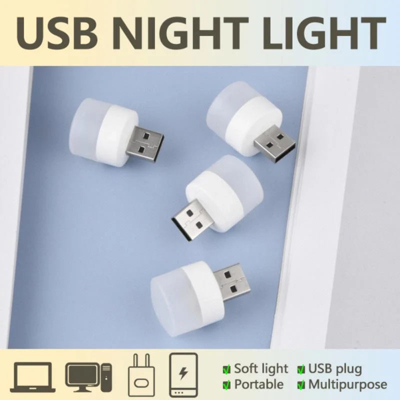 Compact USB LED night light in multiple colours for eye protection and portable use