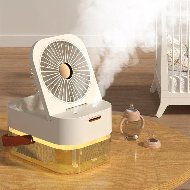 Versatile 3-in-1 device with humidifier, cooling fan, and night light for optimal summer comfort and convenience