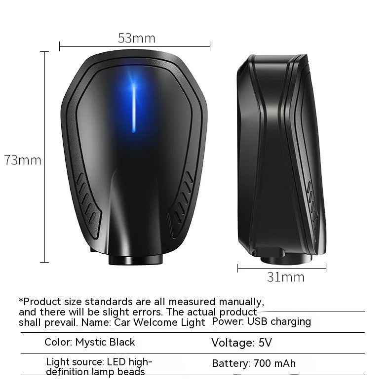Black F2 rechargeable wireless car welcome light with magnetic installation for automatic door illumination
