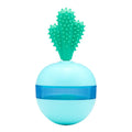Blue durable rubber dog toy ball with treat dispensing holes for medium to large dogs.