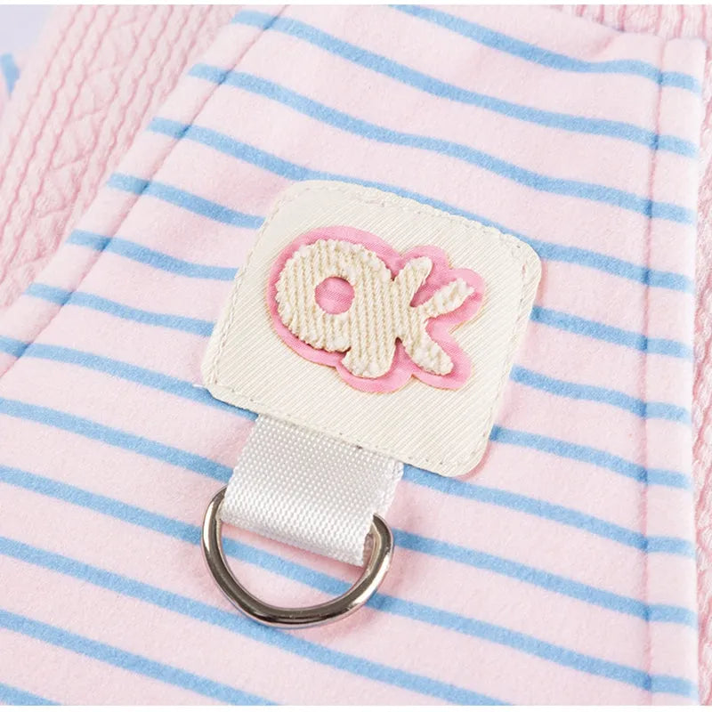 Cute striped knitted dog shirt with metal belt loop, pink and blue stripes style